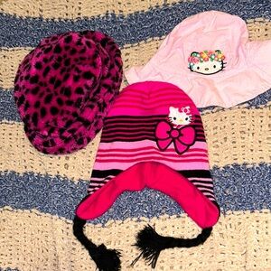 ‼️SALE‼️ HAT BUNDLE LOT GIRLS - HELLO KITTY, CHEETAH, WINTER, SKULL, BUCKET